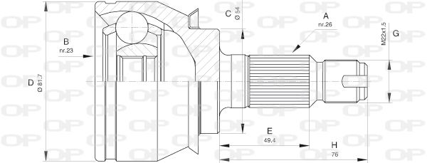 OPEN PARTS Шарнирный комплект, приводной вал CVJ5528.10